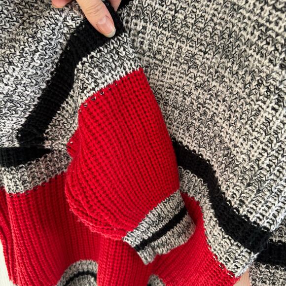 VTG Saturdays Retro 80’s 90’s V-Neck  Knit Sweater Red Black White Men’s Large - Picture 9 of 13